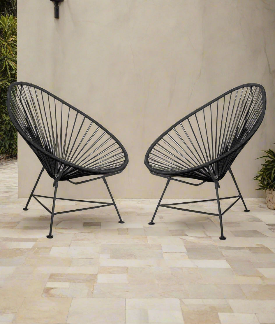 Set Of 2 Black Handwoven Acapulco Chairs
